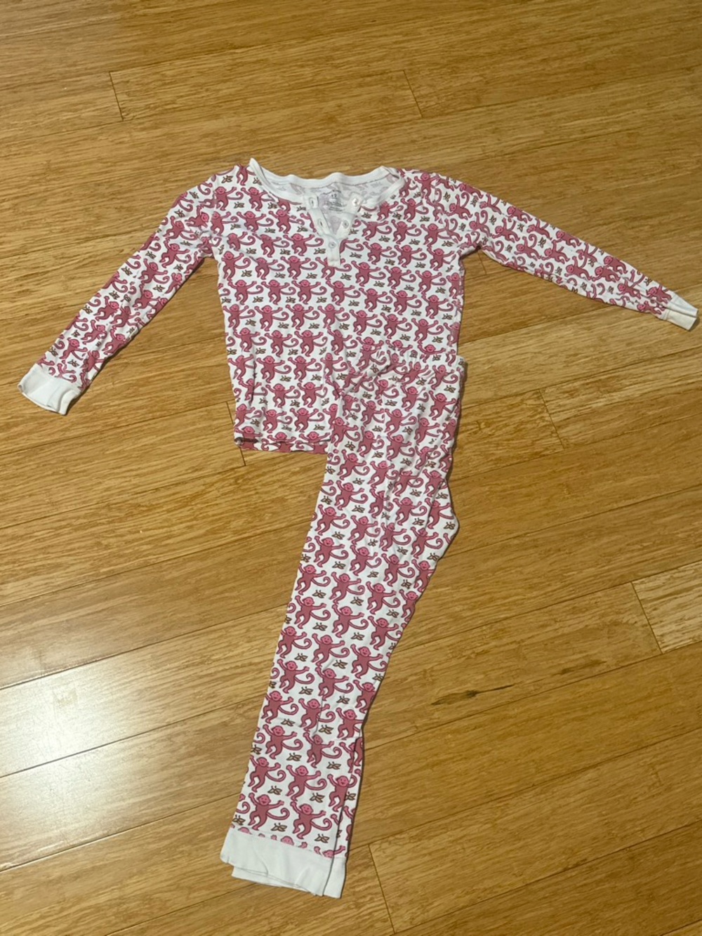 ROLLER RABBIT Kids Pink and White Monkey Print Pajama Set